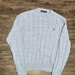 Ralph Lauren Light Blue Cable-Knit Crewneck Sweater